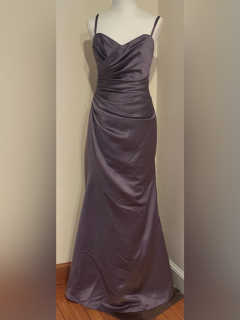 IMPRESSION BRIDAL Muted Purple Satin Sweetheart Draped Bridesmaid MaxiDress Sz 8